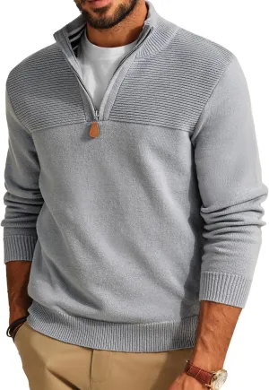 PJ PAUL JONES Men's Quarter Zip Sweater Slim Fit Casual Pullover Sweater Mock Neck Polo Sweaters