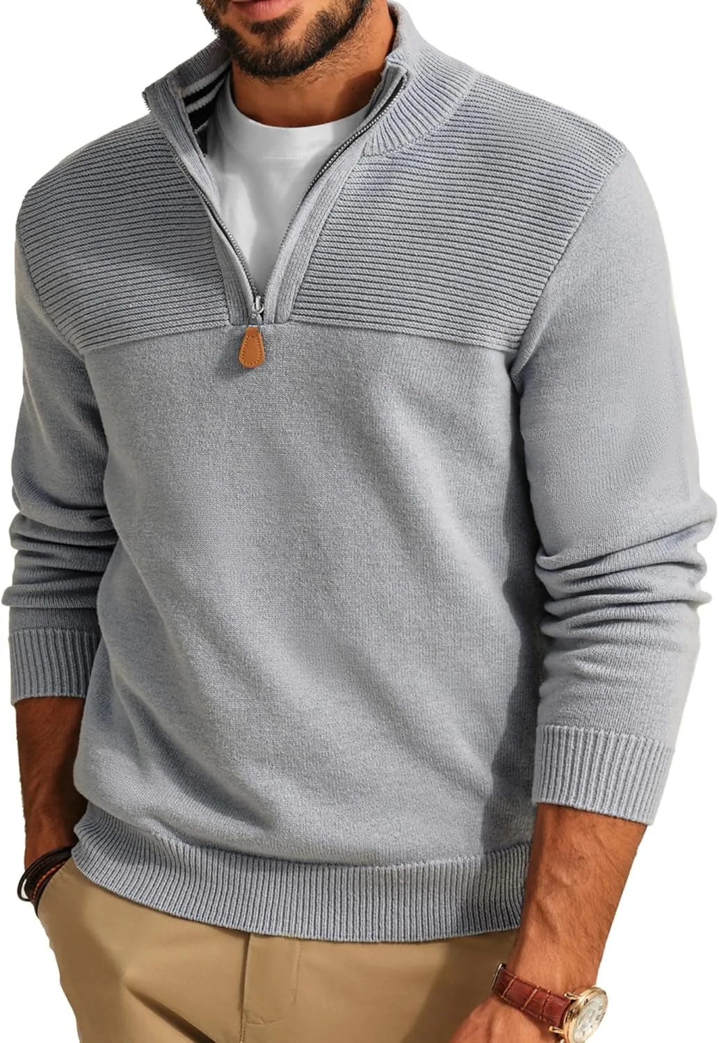 PJ PAUL JONES Men's Quarter Zip Sweater Slim Fit Casual Pullover Sweater Mock Neck Polo Sweaters