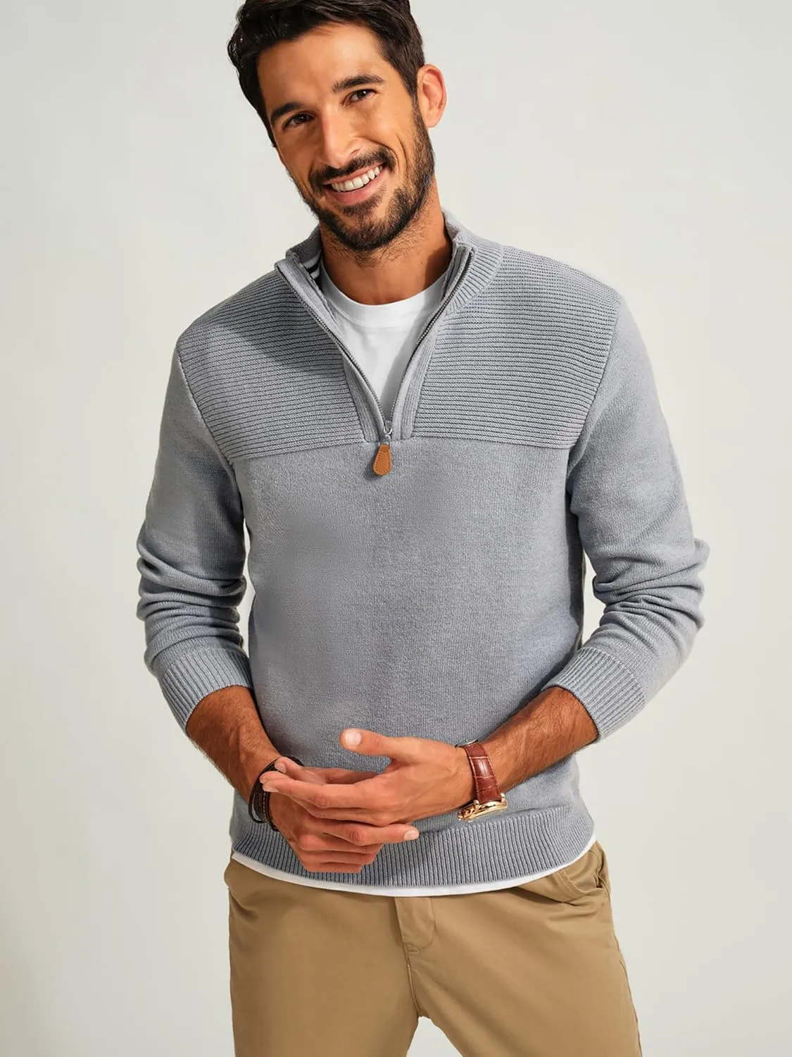 PJ PAUL JONES Men's Quarter Zip Sweater Slim Fit Casual Pullover Sweater Mock Neck Polo Sweaters