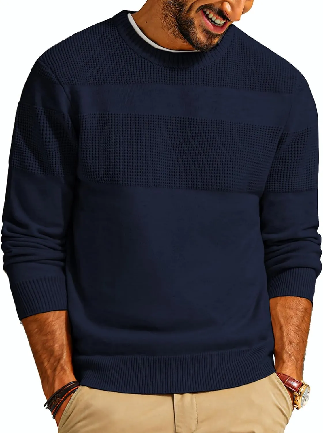 PJ PAUL JONES Mens Sweater Casual Crew Neck Pullover Textured Knit Sweaters
