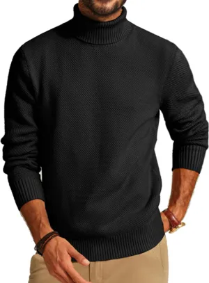 PJ PAUL JONES Men's Turtleneck Sweaters Knitted Casual Textured Pullover Sweater