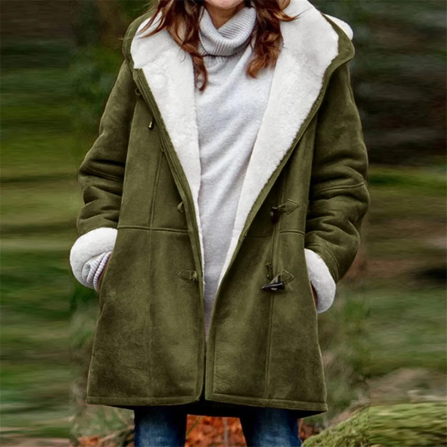 Plus Size Winter Coats for Women 2024 Warm Sherpa Fleece Lined Distressed Jackets Hooded Parka Faux Suede Pea Coat Outerwear