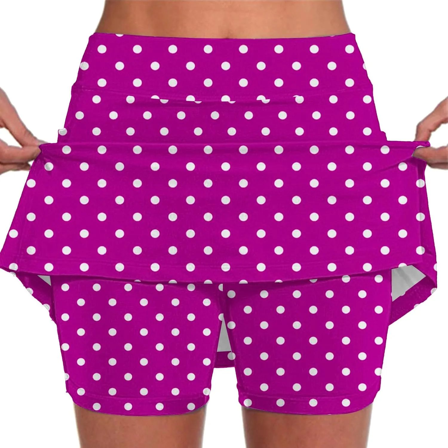 Polka Dots Skorts for Women Plus Size Tummy Control Hight Waisted Tennis Skirts Workout Yoga Shorts with Pockets