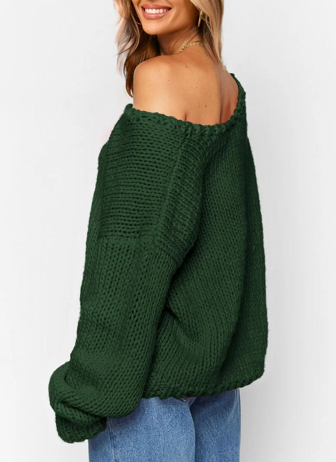 PRETTYGARDEN Womens Fall Sweaters Chunky Loose Long Sleeve V Neck Oversized Dressy Casual Knit Pullover Tops