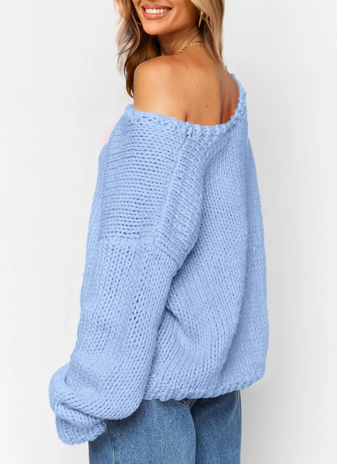 PRETTYGARDEN Womens Fall Sweaters Chunky Loose Long Sleeve V Neck Oversized Dressy Casual Knit Pullover Tops