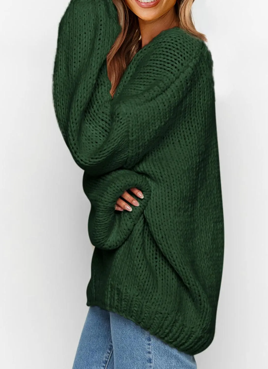 PRETTYGARDEN Womens Fall Sweaters Chunky Loose Long Sleeve V Neck Oversized Dressy Casual Knit Pullover Tops