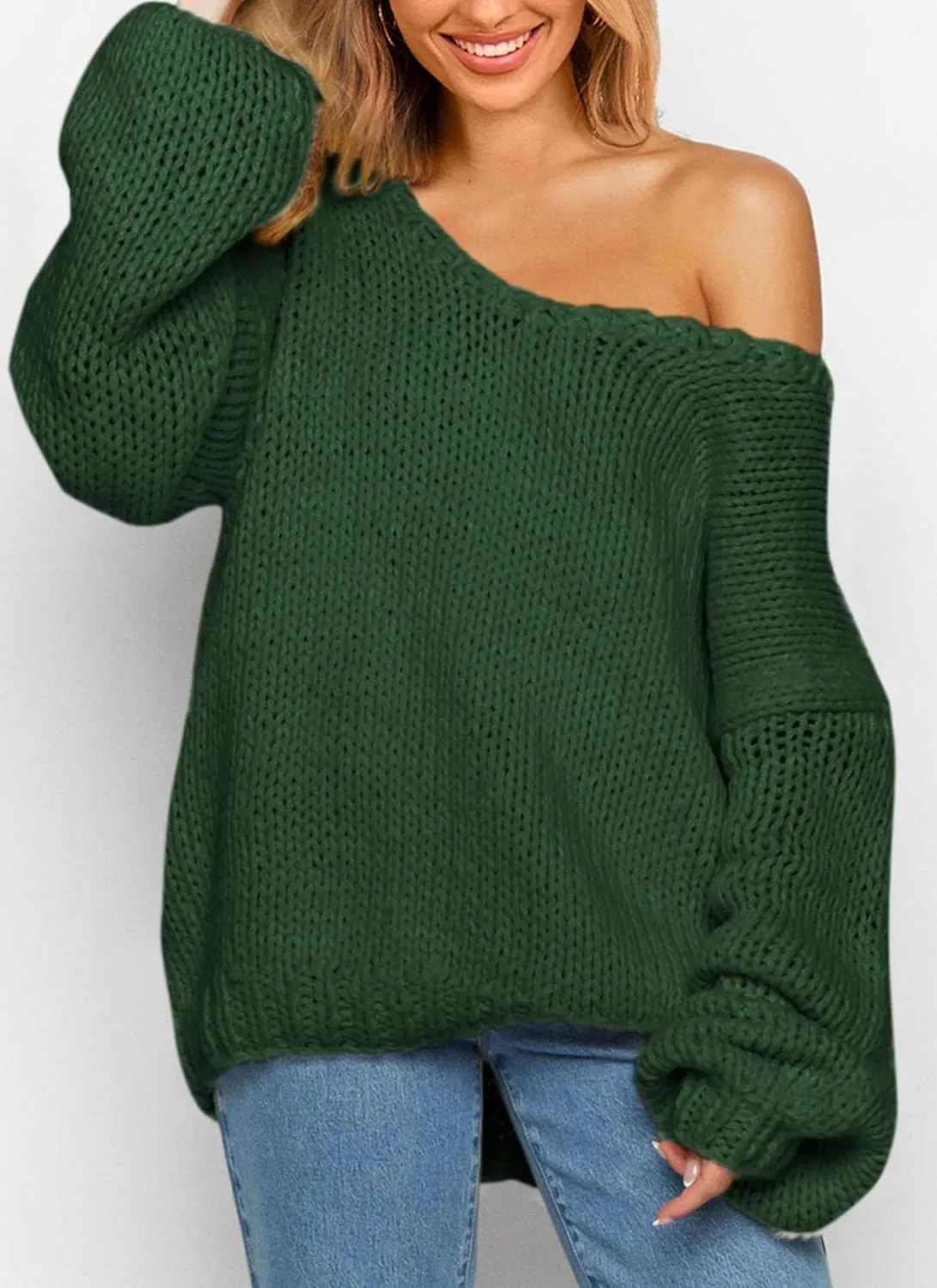 PRETTYGARDEN Womens Fall Sweaters Chunky Loose Long Sleeve V Neck Oversized Dressy Casual Knit Pullover Tops