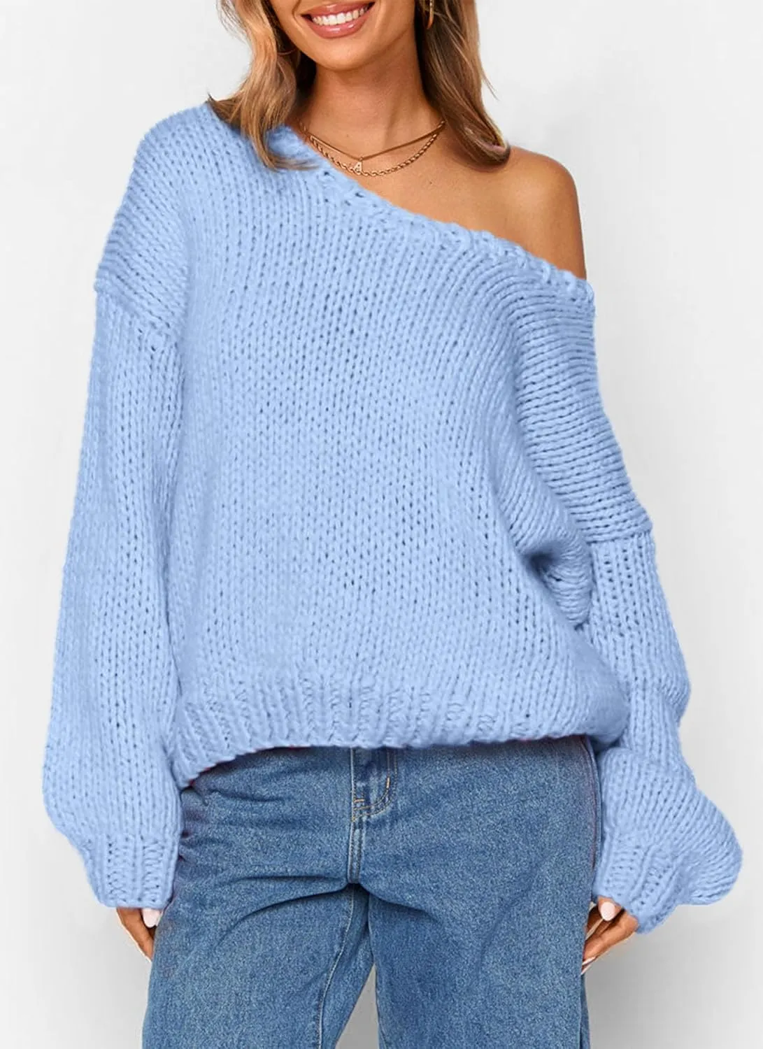PRETTYGARDEN Womens Fall Sweaters Chunky Loose Long Sleeve V Neck Oversized Dressy Casual Knit Pullover Tops