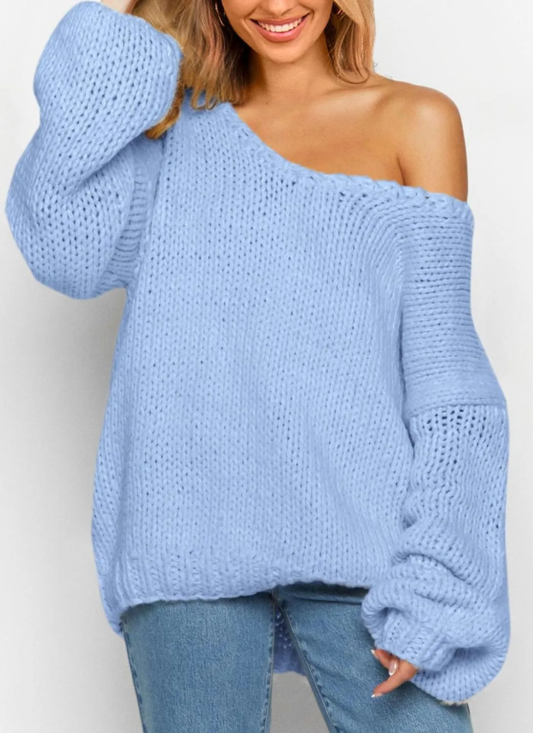 PRETTYGARDEN Womens Fall Sweaters Chunky Loose Long Sleeve V Neck Oversized Dressy Casual Knit Pullover Tops