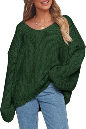 PRETTYGARDEN Womens Fall Sweaters Chunky Loose Long Sleeve V Neck Oversized Dressy Casual Knit Pullover Tops