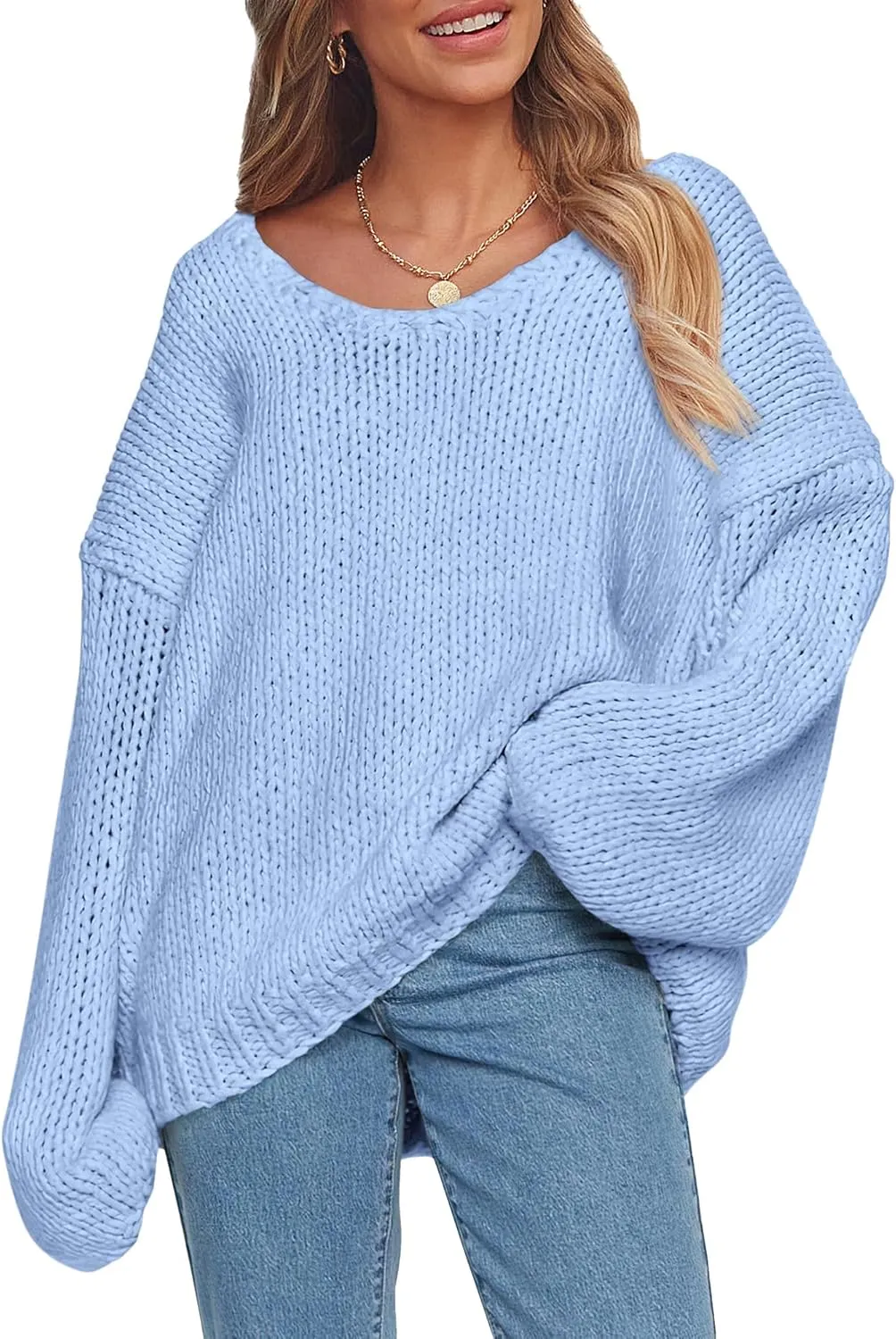 PRETTYGARDEN Womens Fall Sweaters Chunky Loose Long Sleeve V Neck Oversized Dressy Casual Knit Pullover Tops