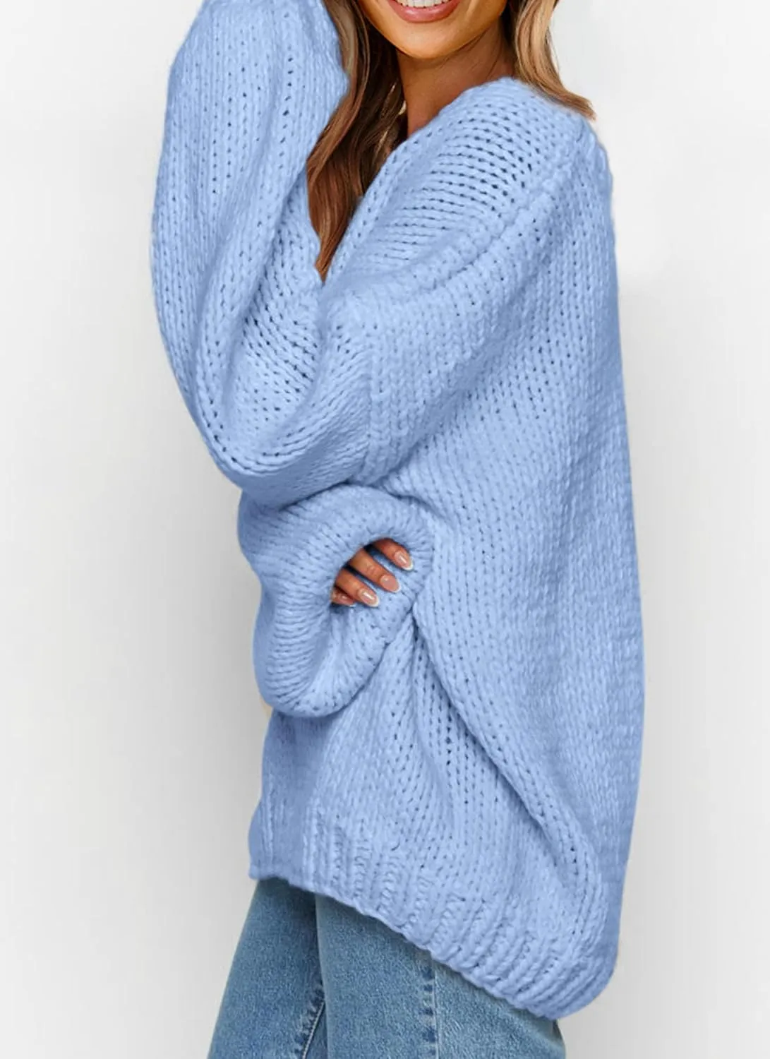 PRETTYGARDEN Womens Fall Sweaters Chunky Loose Long Sleeve V Neck Oversized Dressy Casual Knit Pullover Tops