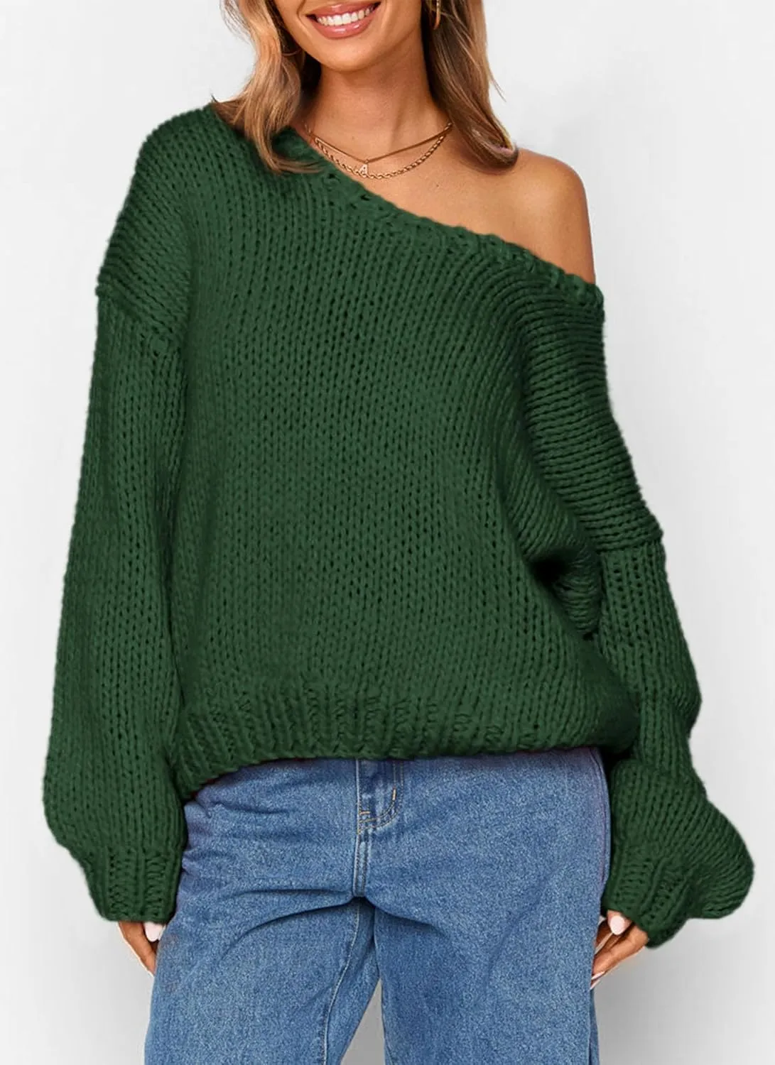 PRETTYGARDEN Womens Fall Sweaters Chunky Loose Long Sleeve V Neck Oversized Dressy Casual Knit Pullover Tops
