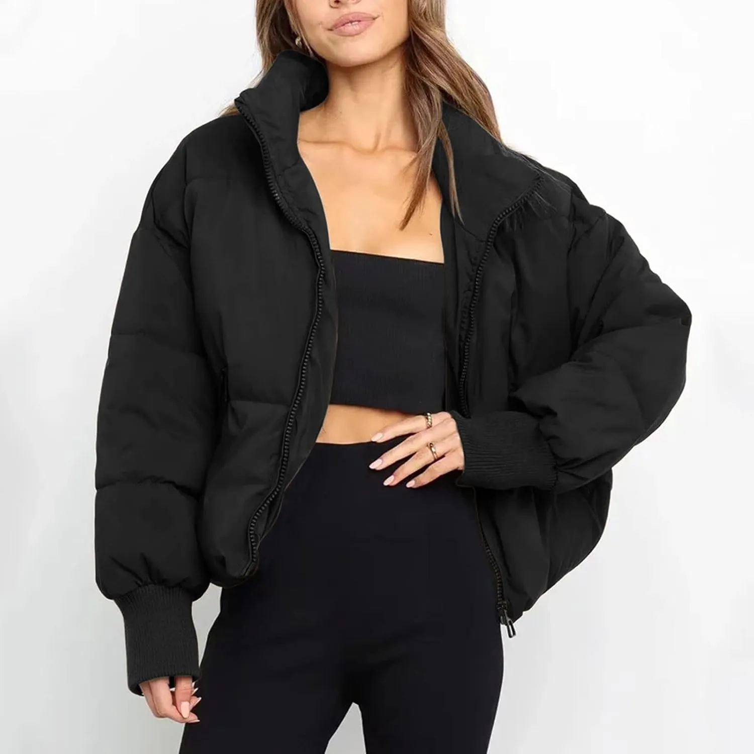 Quilted Puffer Coat Windbreaker Jackets for Women Thicken Fleece Jacket Padded Jacket Winter Coat 2024 Fashion Zip Up