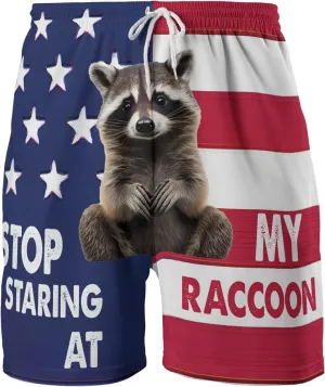 Raccoon Men's Quick Dry - Animal Lover Hawaiian Shorts for Men - Beach Shorts Swim Trunks Set 5 (TND-LN-1)