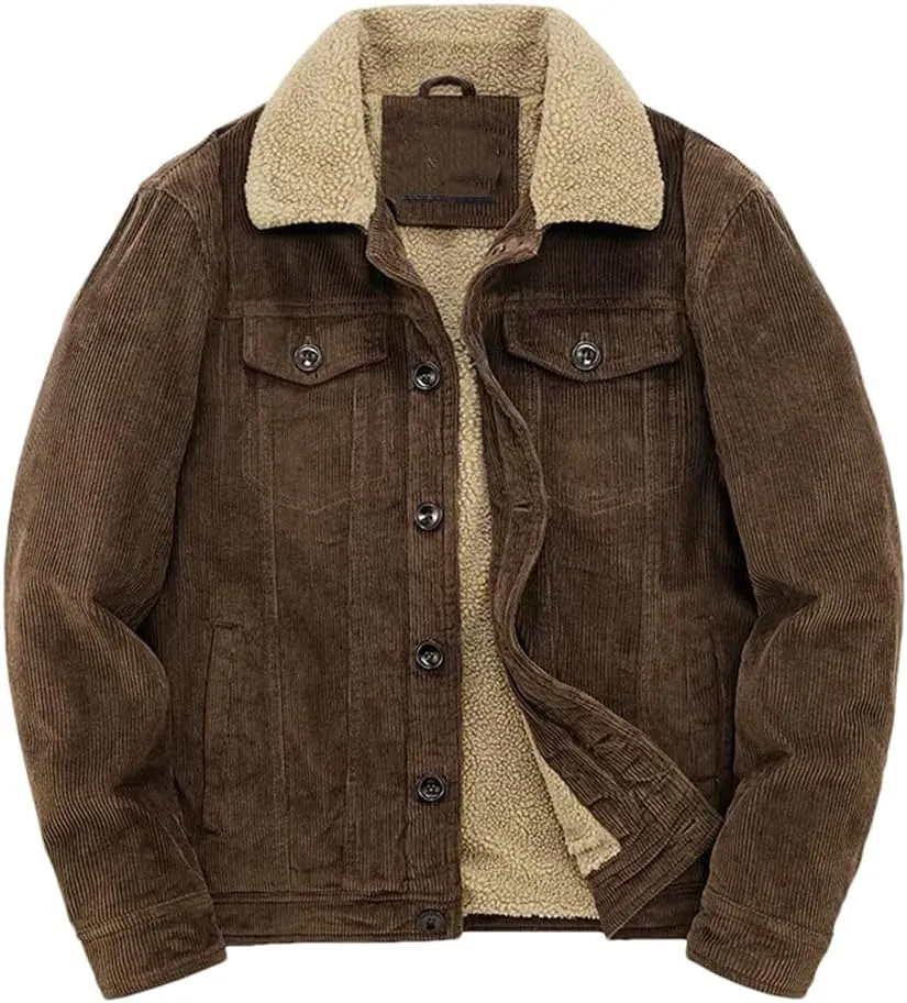 REHJJDFD Male Cotton Jackets Padded Warm Loose Parka Coat Corduroy Short Jacket Man Solid Zip Men's Casual Coat