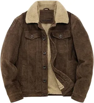 REHJJDFD Male Cotton Jackets Padded Warm Loose Parka Coat Corduroy Short Jacket Man Solid Zip Men's Casual Coat
