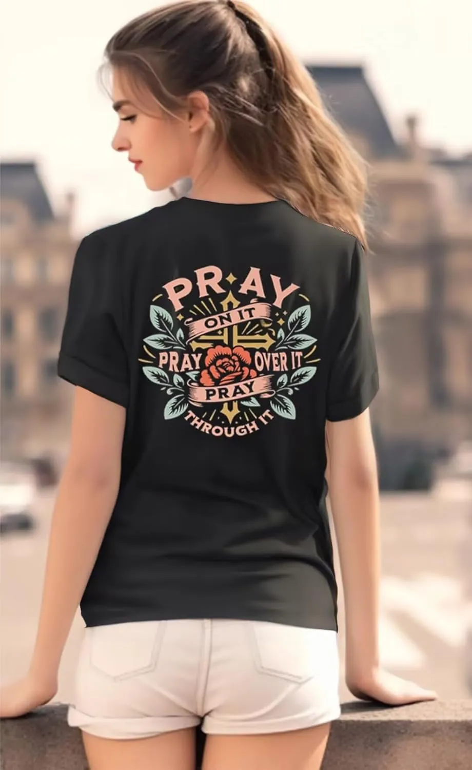 Retro Christian Jesus Faith T Shirts for Women Cross Pray Floral Printed Short Sleeve Inspirational Bible Verse Tee Tops