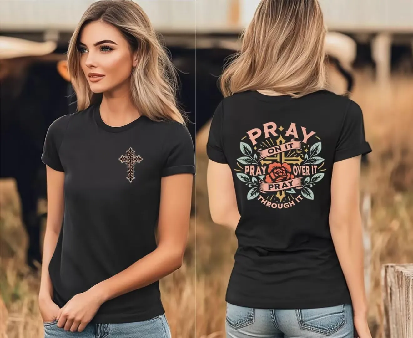 Retro Christian Jesus Faith T Shirts for Women Cross Pray Floral Printed Short Sleeve Inspirational Bible Verse Tee Tops