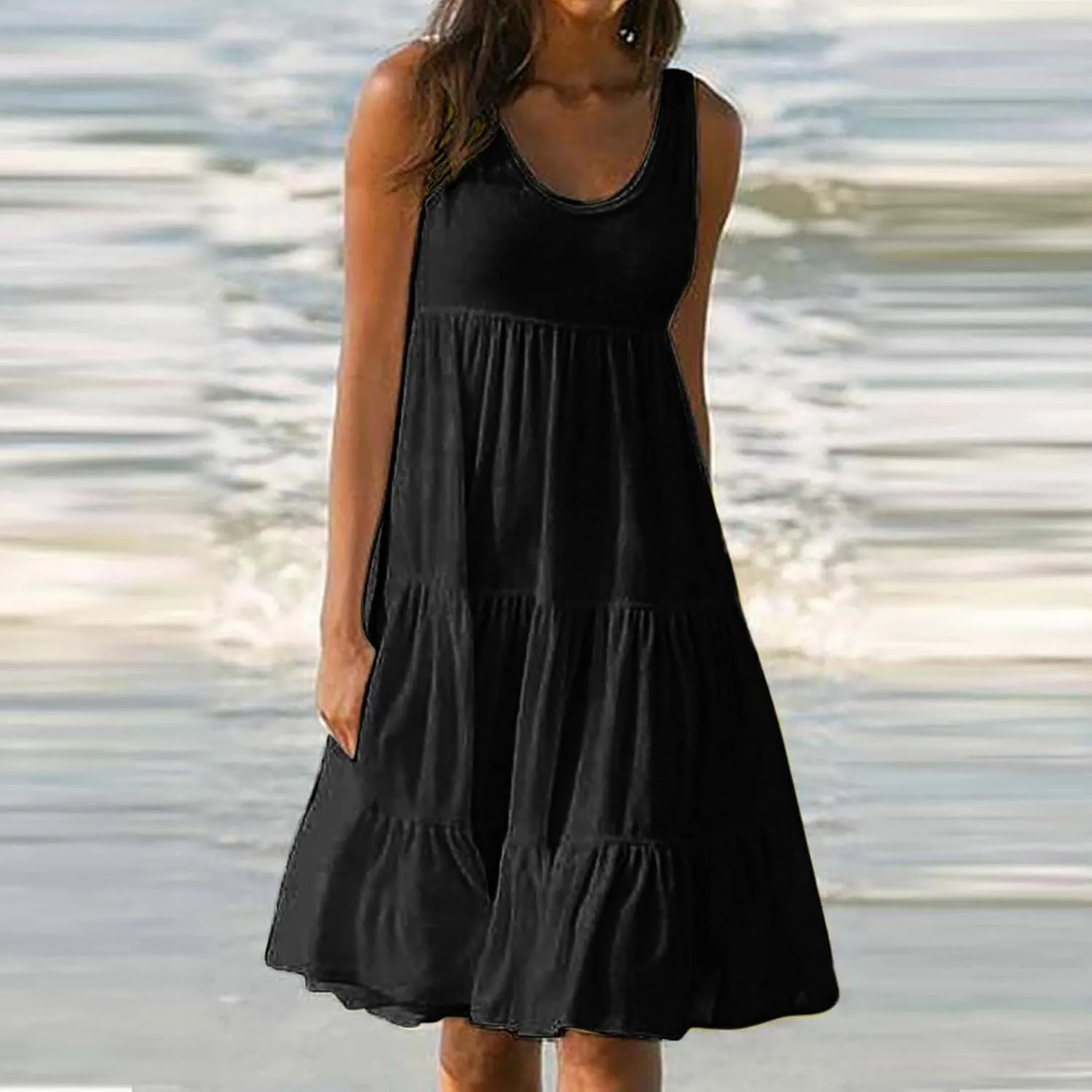 RKSTN Sleeveless Summer Dress for Women Flowy Casual Boho Beach Plus Size Dresses Trendy Tiered A-Line Gradient Sundresses