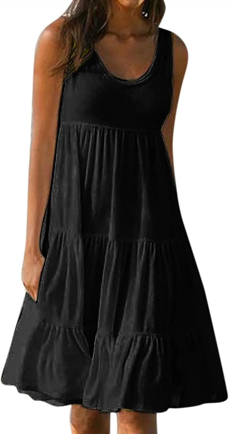 RKSTN Sleeveless Summer Dress for Women Flowy Casual Boho Beach Plus Size Dresses Trendy Tiered A-Line Gradient Sundresses