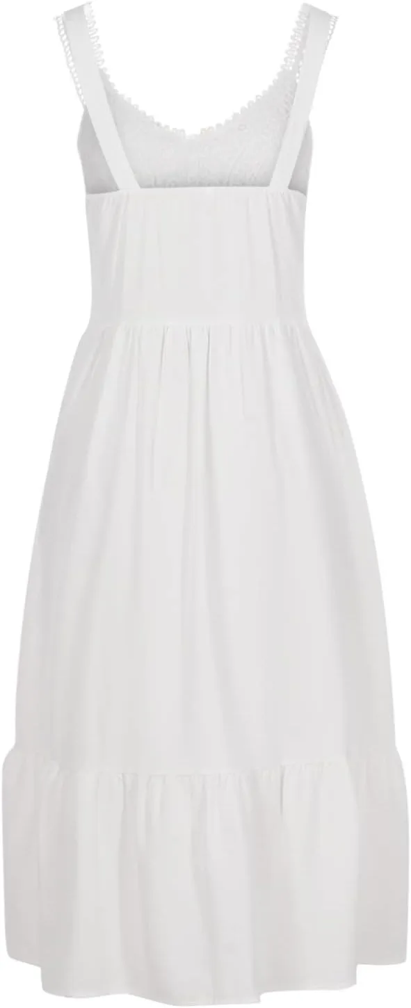 RKSTN Summer Womens Dresses,White Wedding Guest Dresses for Women Sexy Lace Flowy Skirt Dress Plain Sleeveless Sundress