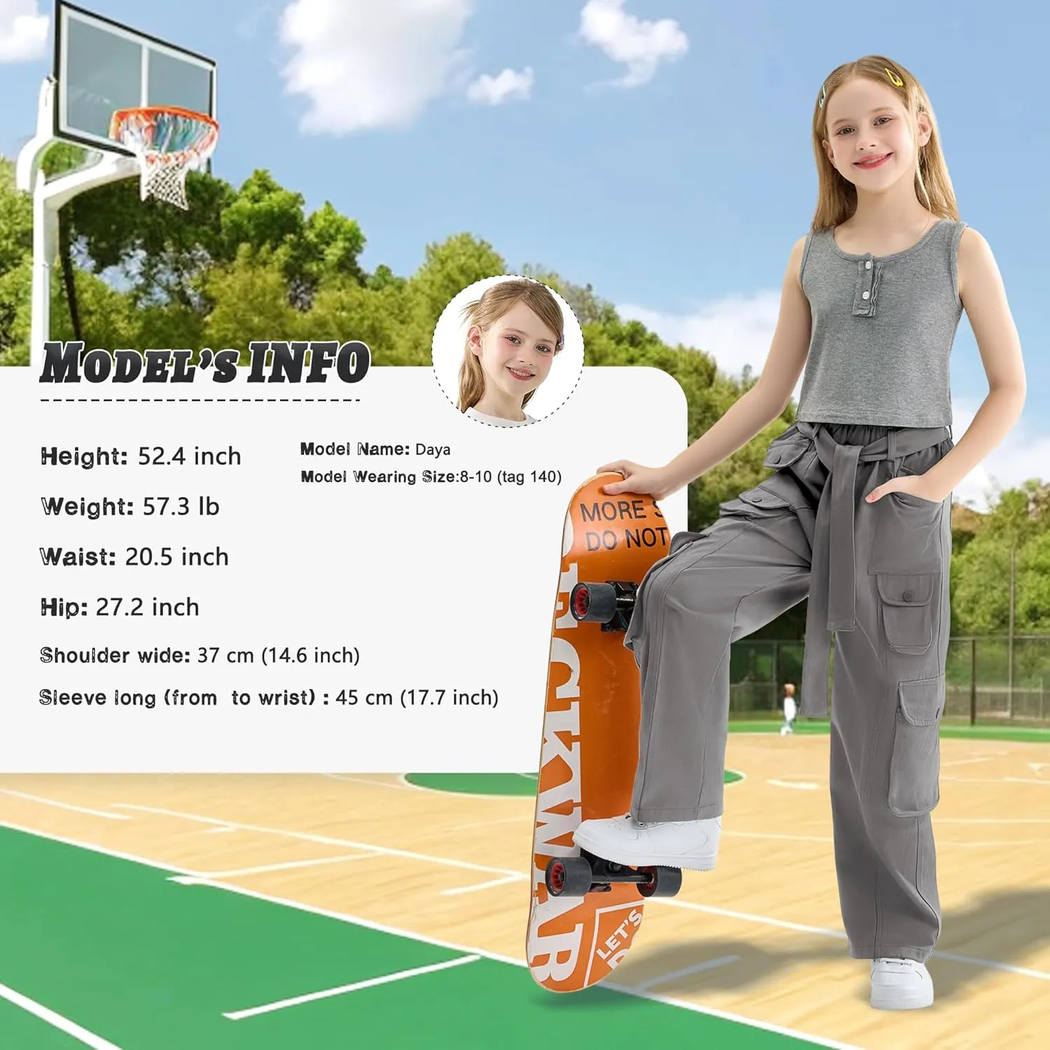 Rolanko Girls Cargo Pants Baggy Y2K Cargo Trousers Jeans Wide Leg Pants with Multi Pockets 4-15 Years