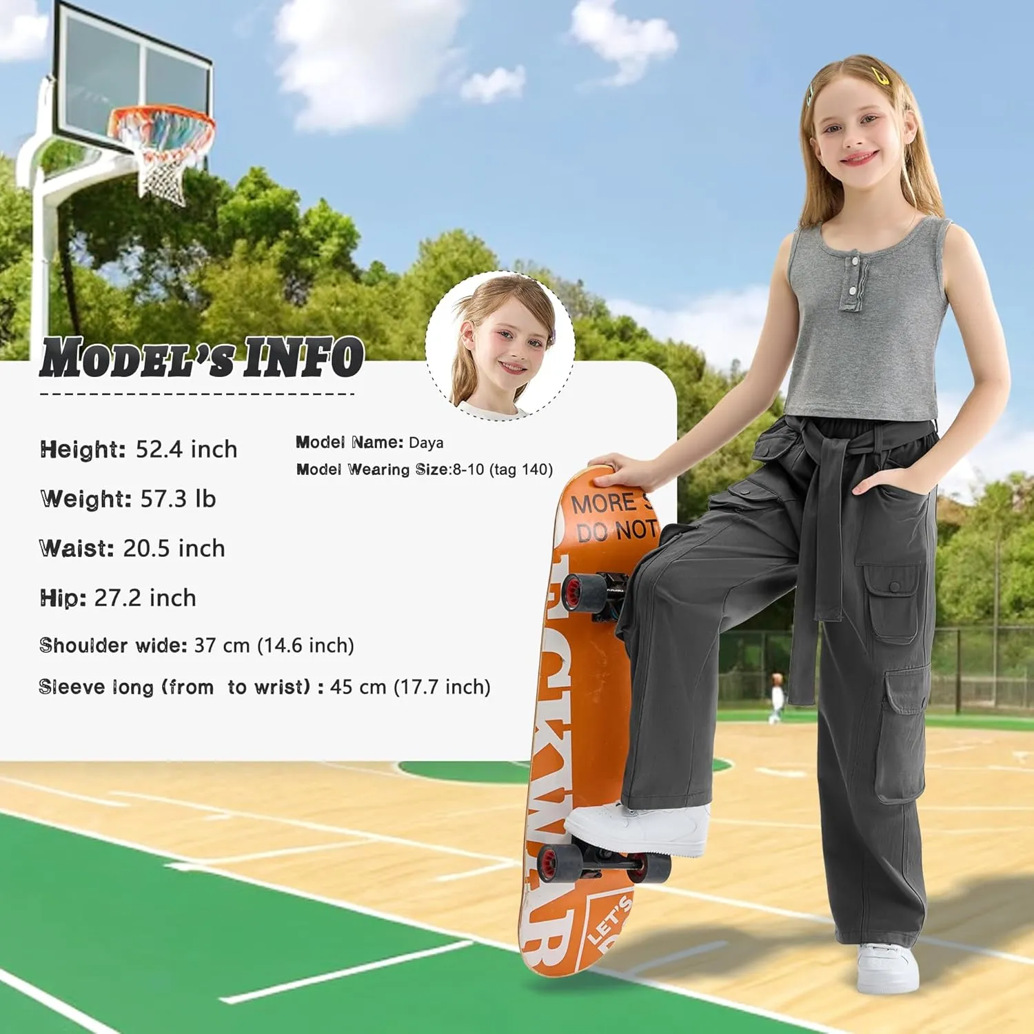 Rolanko Girls Cargo Pants Baggy Y2K Cargo Trousers Jeans Wide Leg Pants with Multi Pockets 4-15 Years