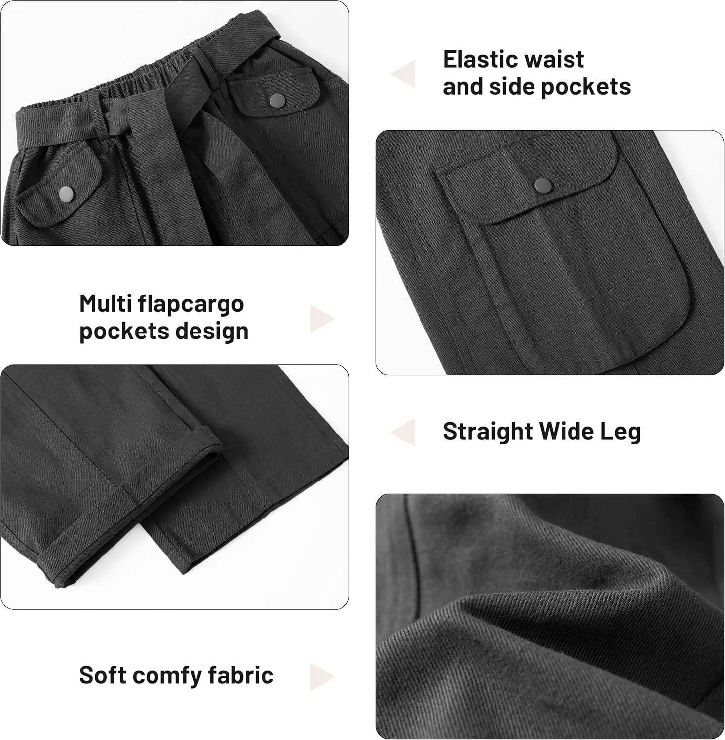 Rolanko Girls Cargo Pants Baggy Y2K Cargo Trousers Jeans Wide Leg Pants with Multi Pockets 4-15 Years