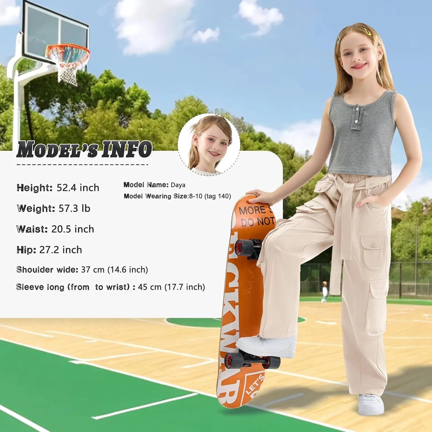 Rolanko Girls Cargo Pants Baggy Y2K Cargo Trousers Jeans Wide Leg Pants with Multi Pockets 4-15 Years