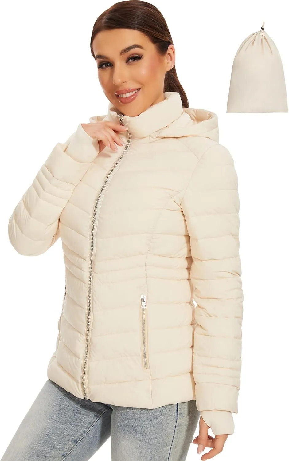 ROYAL MATRIX Women's Packable Puffer Jacket, Lightweight Puffer Jacket Winter Warm Quilted Puffer Jacket with Detachable Hood