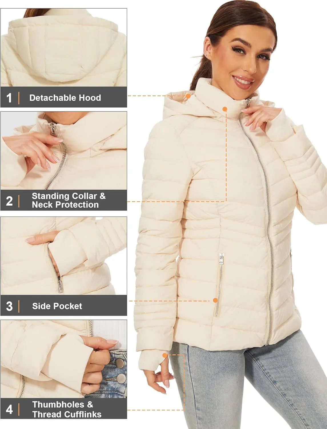 ROYAL MATRIX Women's Packable Puffer Jacket, Lightweight Puffer Jacket Winter Warm Quilted Puffer Jacket with Detachable Hood