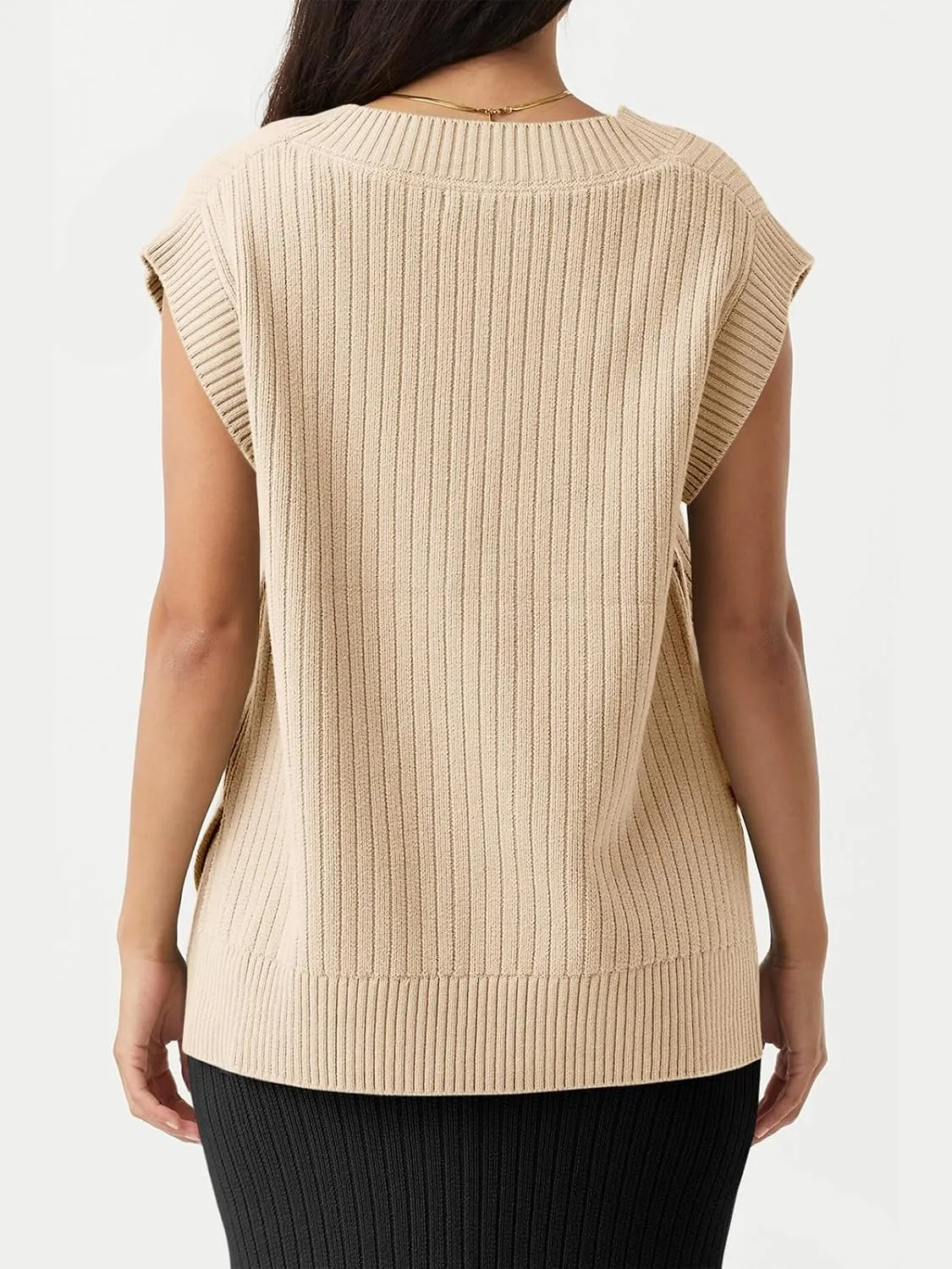 Saodimallsu Womens Crew Neck Sweater Vest Summer Oversized Ribbed Knit Sleeveless Casual Loose Fit Pullover Tank Top