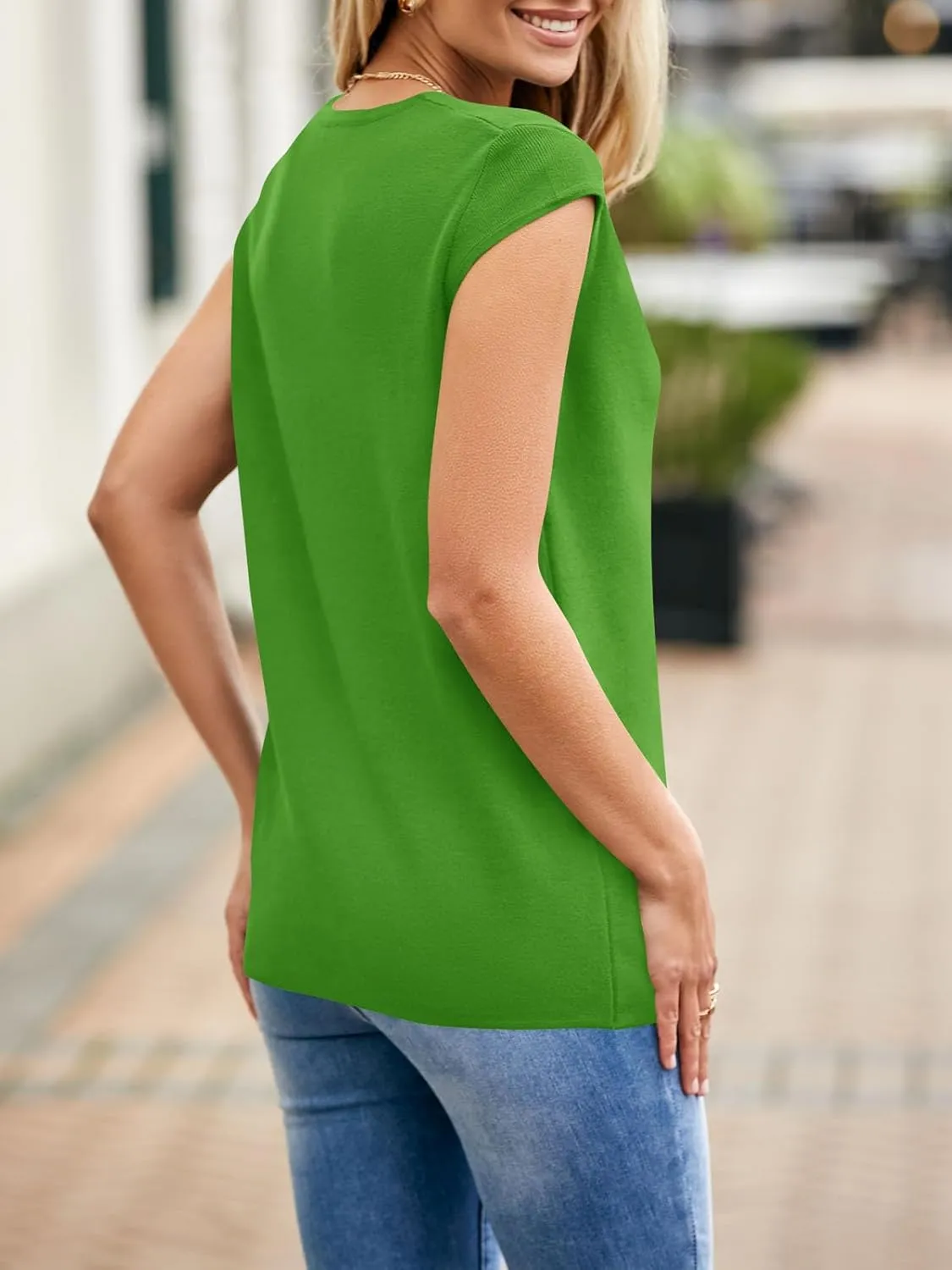 Saodimallsu Womens Deep V Neck Sweater Vest Sleeveless Knit Button Up Loose Fit Cap Sleeve Trendy Summer Tops