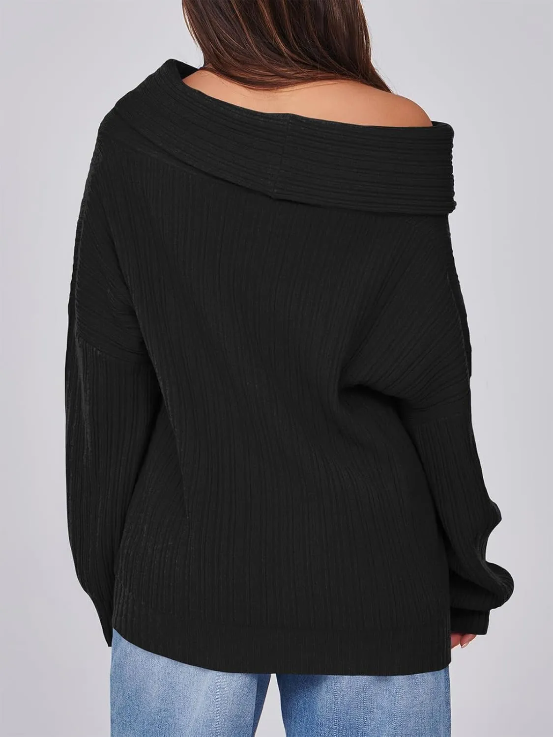 Saodimallsu Womens Off The Shoulder Sweater Top Oversized 2024 Fall Batwing Boat Neck Knit Sexy Casual Pullover