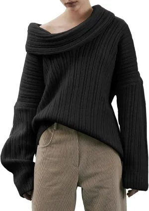 Saodimallsu Womens Off The Shoulder Sweater Top Oversized 2024 Fall Batwing Boat Neck Knit Sexy Casual Pullover