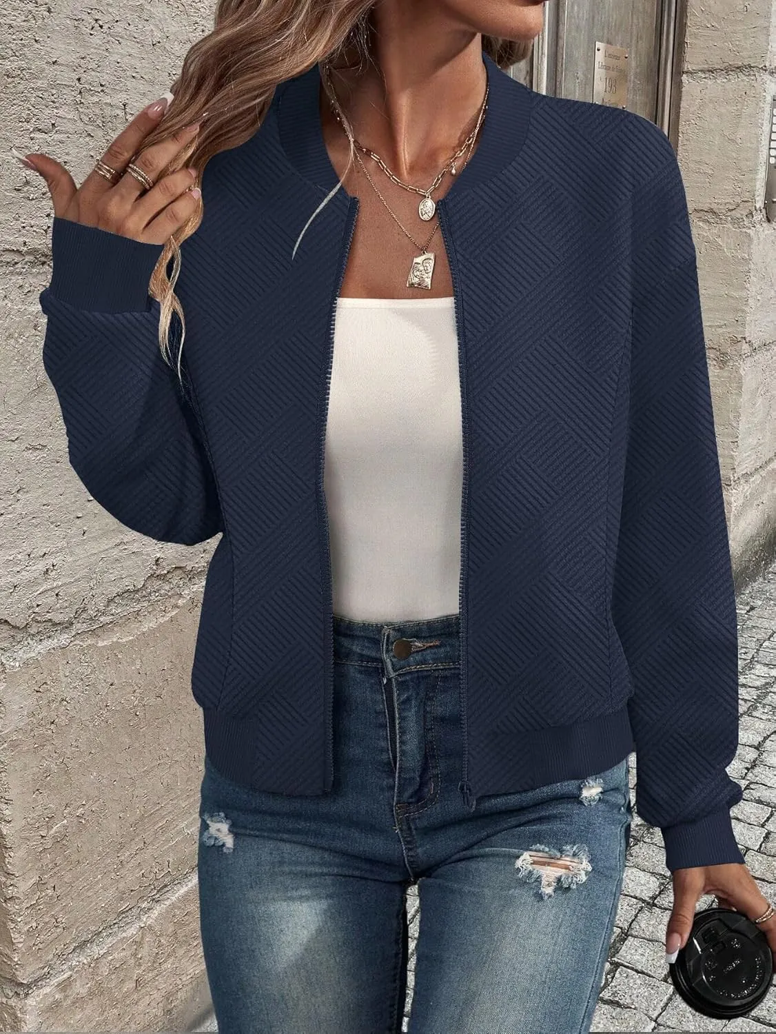 SAUKOLE Womens Full Zipper Sweatshirt Jackets 2024 Fashion Lightweight Casual Long Sleeve Shirt Jacket Coats
