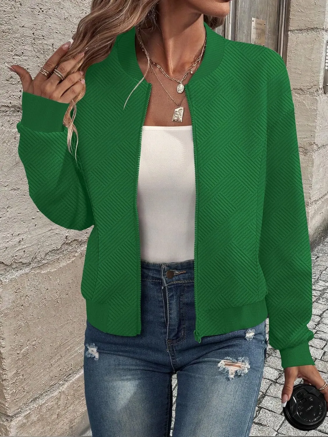 SAUKOLE Womens Full Zipper Sweatshirt Jackets 2024 Fashion Lightweight Casual Long Sleeve Shirt Jacket Coats