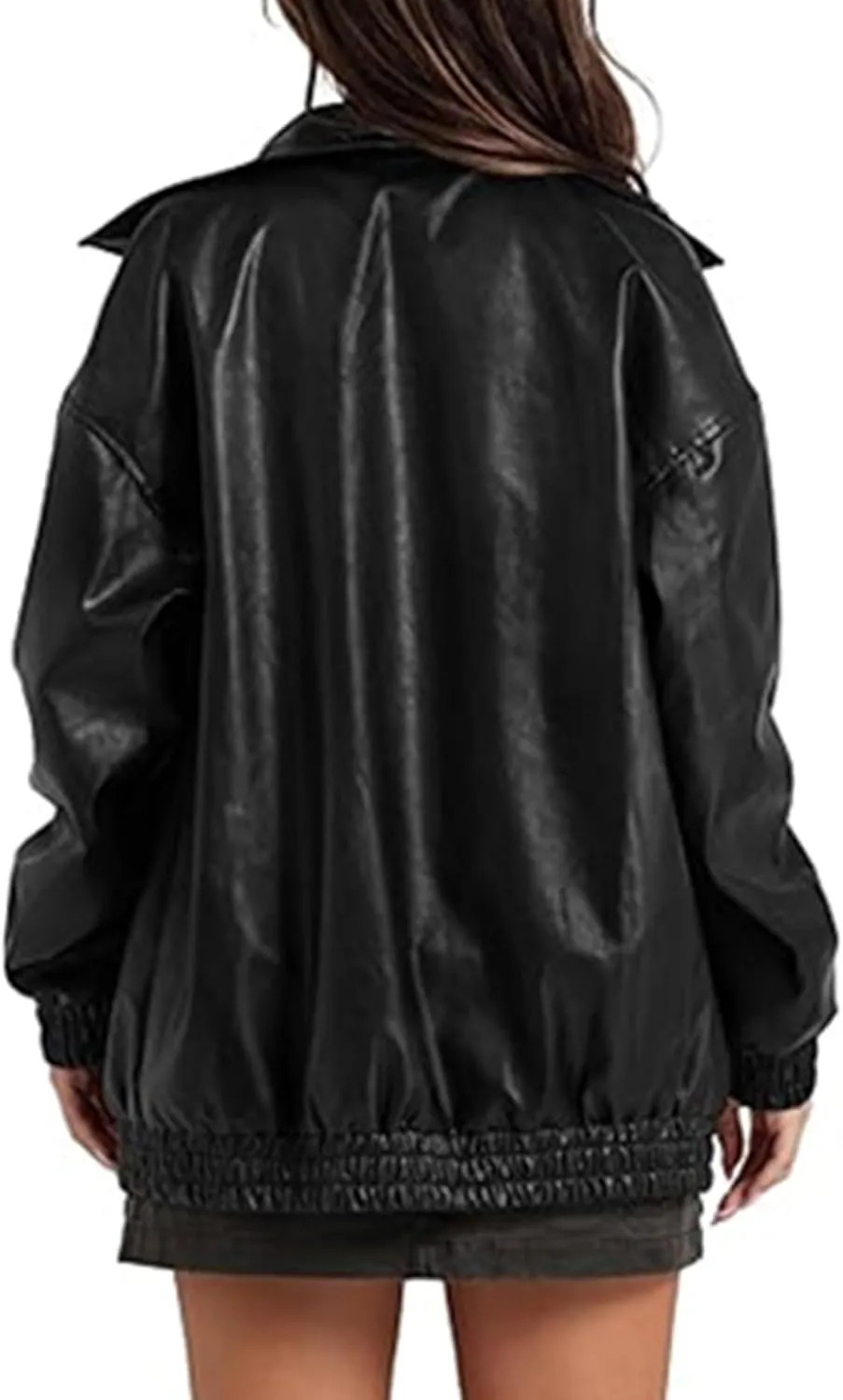 SEMATOMALA Women's Faux Leather Bomber Jacket Motorcycle Coats Oversized PU Fashion Y2K Moto Biker Coats