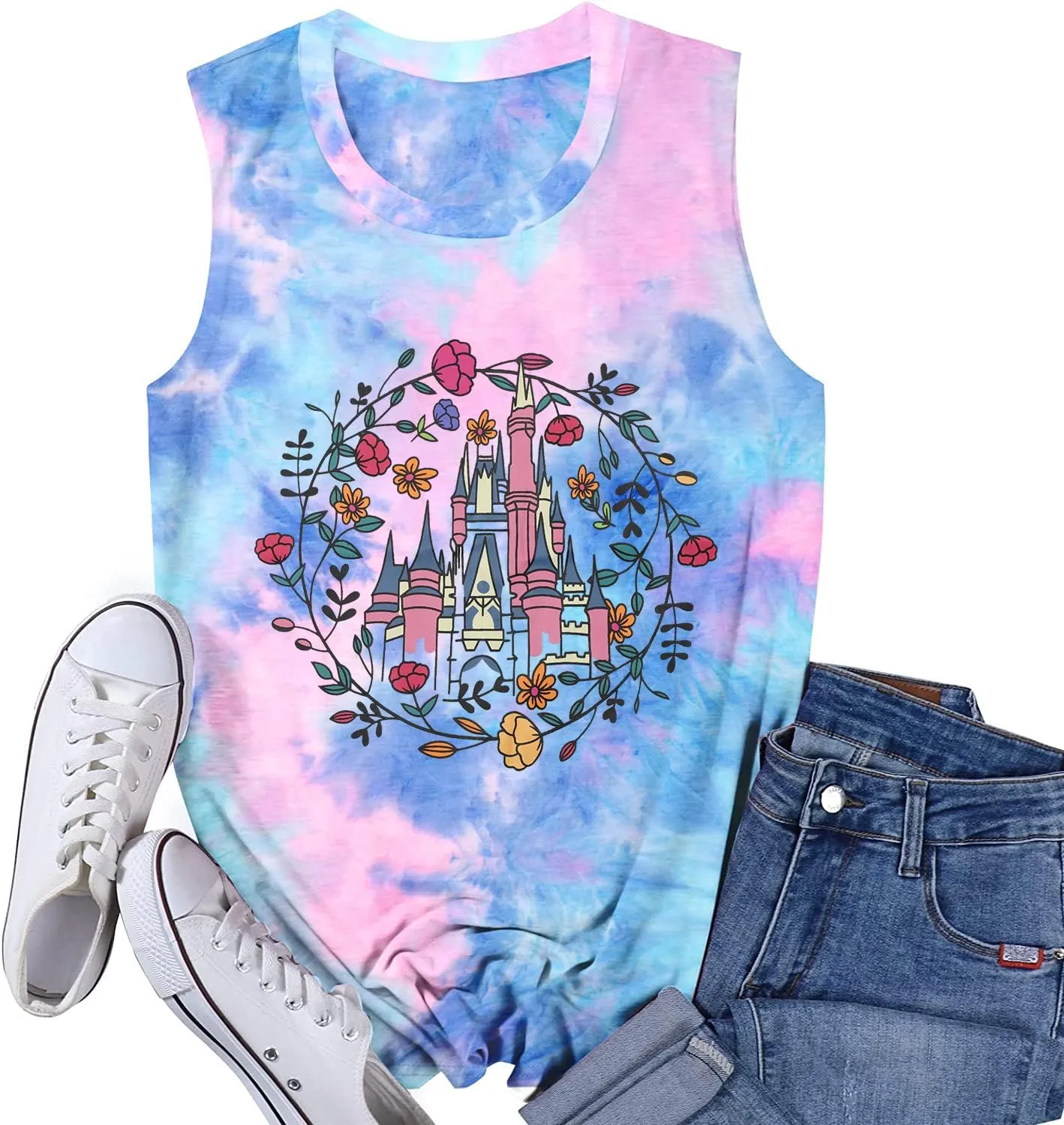 SFHFY Magical Tank Top Women: Magic Kingdom Shirts Fairy Castle Tee Casual Summer Vacation Sleeveless Tops