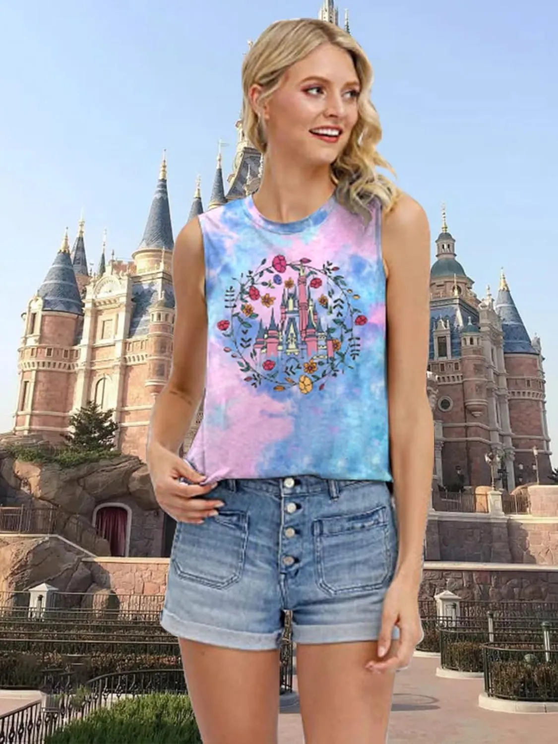 SFHFY Magical Tank Top Women: Magic Kingdom Shirts Fairy Castle Tee Casual Summer Vacation Sleeveless Tops