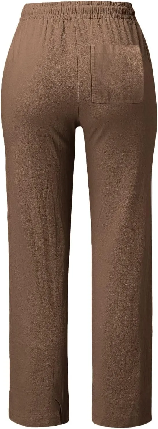 SHAOBGE Womens Casual Pants Straight Leg Drawstring Elastic High Waist Loose Comfy Trousers with Pockets Trendy Pants 2024