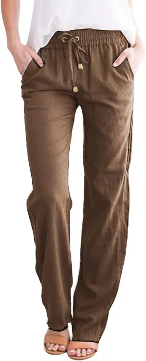 SHAOBGE Womens Casual Pants Straight Leg Drawstring Elastic High Waist Loose Comfy Trousers with Pockets Trendy Pants 2024