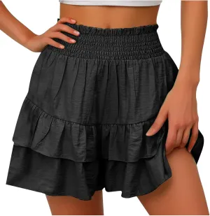 Shorts for Women Trendy Summer High Waisted Ruffle Tiered Skirt Skorts Dressy Casual Cute Flowy Beach Vacation Shorts