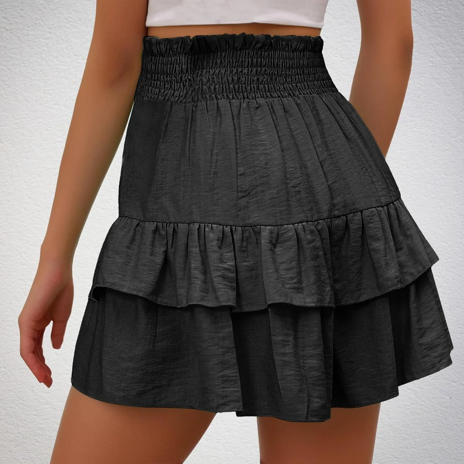 Shorts for Women Trendy Summer High Waisted Ruffle Tiered Skirt Skorts Dressy Casual Cute Flowy Beach Vacation Shorts