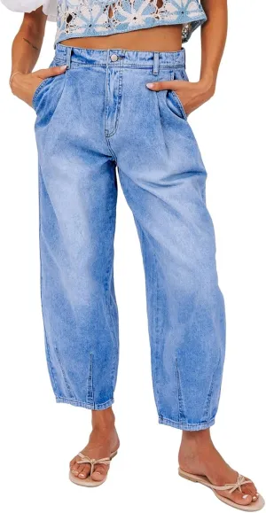 Sidefeel Women's Jeans Mid Rise Stretchy Wide Leg Baggy Jeans Trendy Loose Boyfriend Zimbaplatinum Ankle Denim Pants