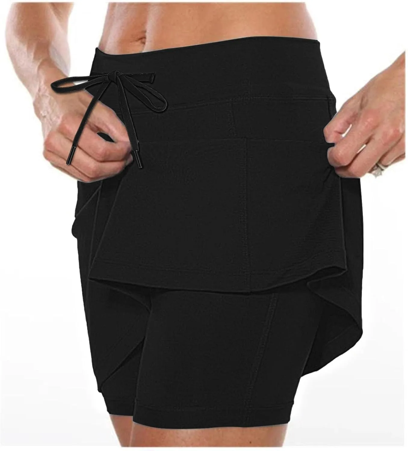 Skort for Women Plus Size Drawstrings High Waisted Athletic Tennis Skirts Tummy Control Yoga Shorts with Pockets