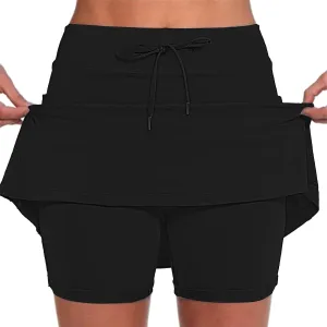 Skort for Women Plus Size Drawstrings High Waisted Athletic Tennis Skirts Tummy Control Yoga Shorts with Pockets