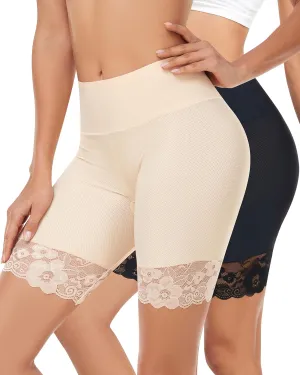 Slip Shorts for Under Dresses and Skirts Mesh Women Anti Chafing Underwear High Waisted Panties Lace Under Shorts