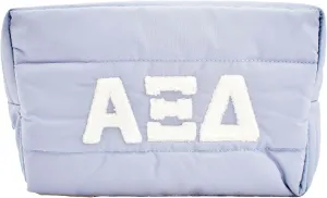 Sorority Shop Alpha Xi Delta Makeup Bag - Puffer Style with Sorority Letters, Travel Cosmetic Bag with Zipper Closure, Perfect Alpha Xi Delta Sorority Gifts for Women